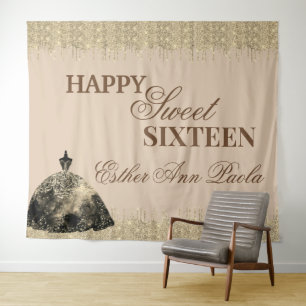 Elegant Glam Gold Brown Glitter Sweet 16 Birthday Tapestry