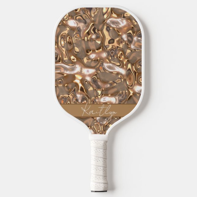 Elegant Glam Gold Stylish Handwritten Name Pickleball Paddle (Front)