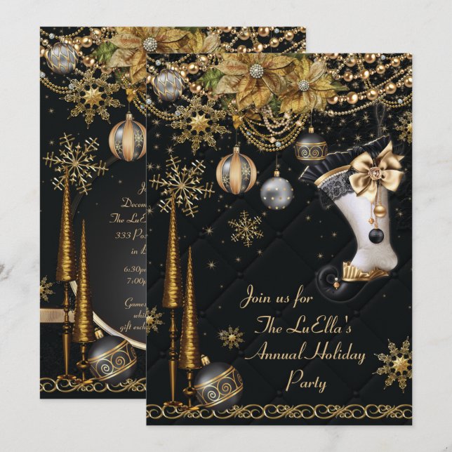 Elegant Glam Holiday Christmas Party Invitations (Front/Back)