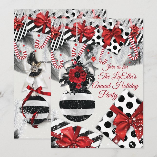 Elegant Glam Holiday Christmas Party Invitations (Front/Back)