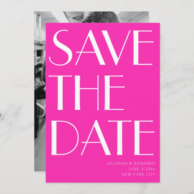 Elegant Glam Hot Pink Art Deco Photo Save The Date (Front/Back)
