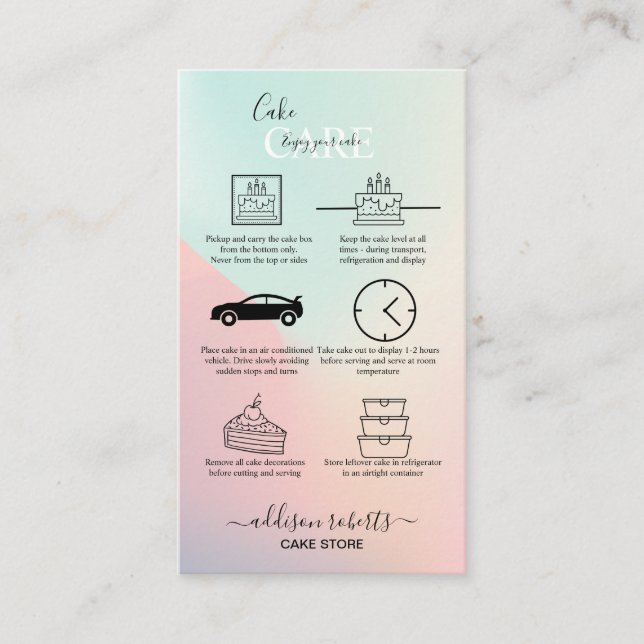 Elegant Glam Iridescent Holographic Cake Care  Business Card (Front)