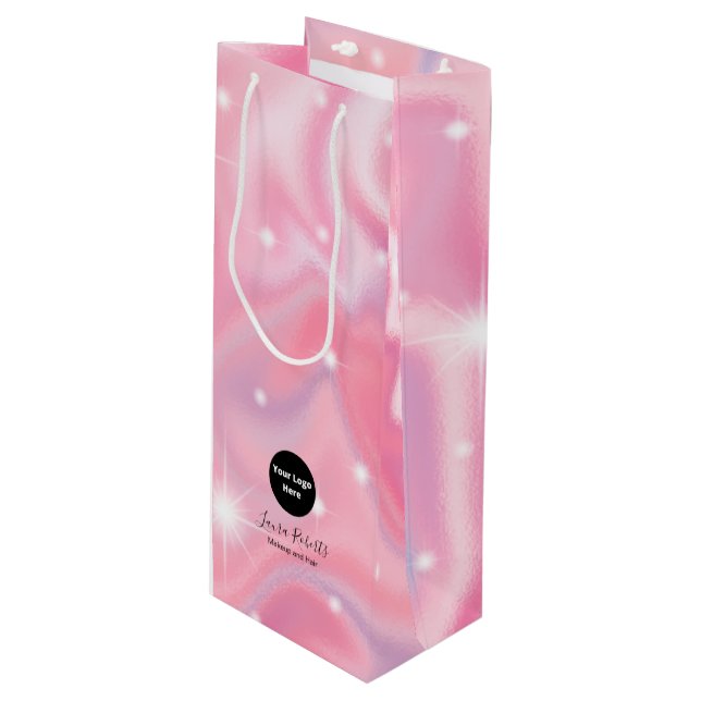 Elegant Glam Iridescent Holographic Wine Gift Bag (Front Angled)