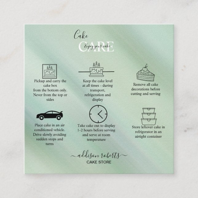 Elegant Glam Iridescent Sparkle Cake Care   Square Square Business Card (Front)