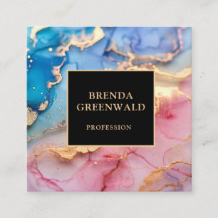 Elegant Glam Liquid Marble Blue Purple Gold Square Business Card