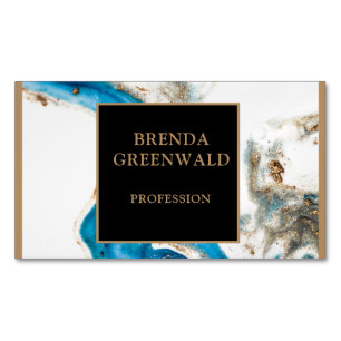 Elegant Glam Liquid Marble Blue Purple Gold Square Magnetic Business Card