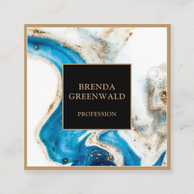 Elegant Glam Liquid Marble Blue Purple Gold Square Square Business Card (Front)