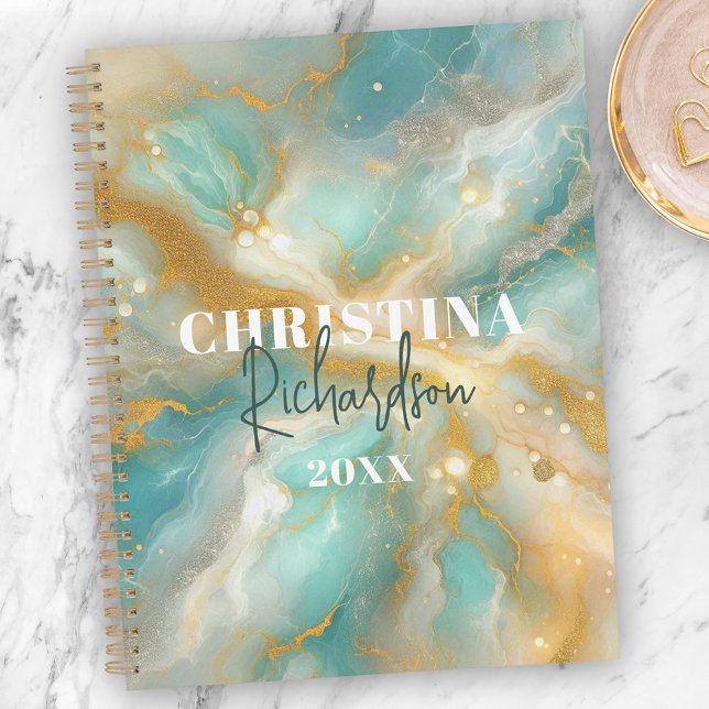 Elegant Glam Luxury Aquamarine Marble Gold Glitter Planner (Creator Uploaded)