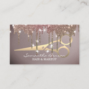 Elegant glam makeup hair blush pink glitter drips business card