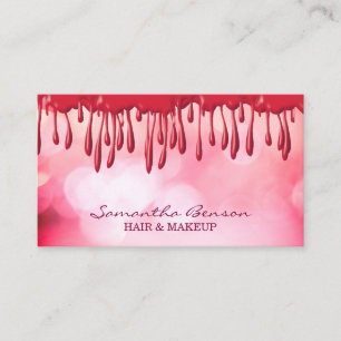 Elegant glam makeup hair blush pink glitter drips business card