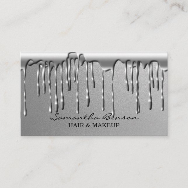 Elegant glam makeup hair blush pink glitter drips business card (Front)