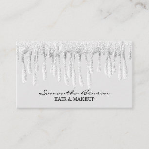 Elegant glam makeup hair blush silver glitter drip business card