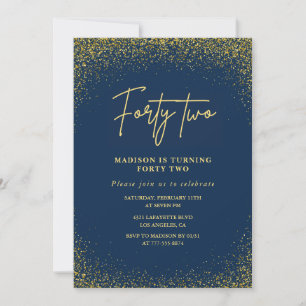 Elegant Glam Navy Gold Glitter 42nd birthday Invitation