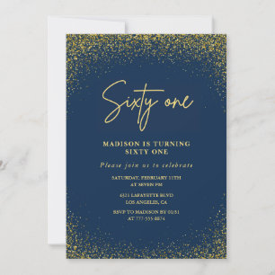 Elegant Glam Navy Gold Glitter 61st birthday Invitation