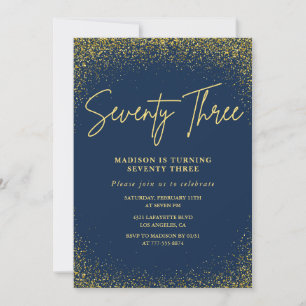 Elegant Glam Navy Gold Glitter 73rd birthday Invitation