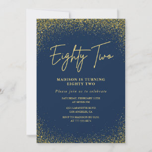 Elegant Glam Navy Gold Glitter 82nd birthday Invitation