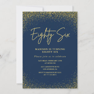 Elegant Glam Navy Gold Glitter 86th birthday Invitation