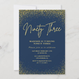 Elegant Glam Navy Gold Glitter 93rd birthday Invitation