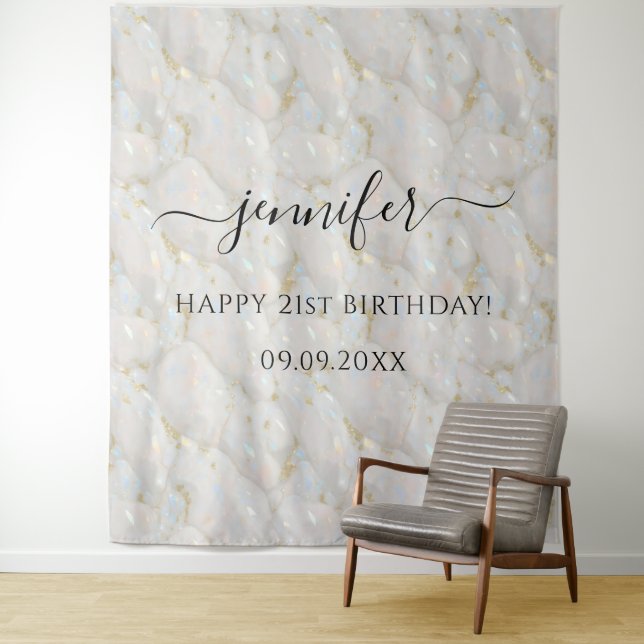 Elegant Glam Pastel Opal Gemstone Birthday Tapestry (In Situ)