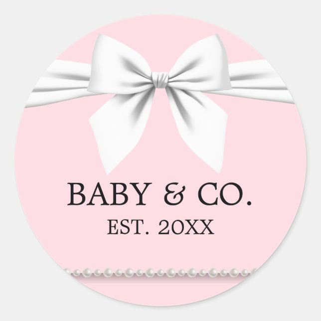 Elegant Glam Pink Baby & Co Tiffany Baby Shower Classic Round Sticker (Front)