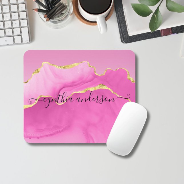 Elegant Glam Pink & Gold Agate Stone Hairdresser Mouse Mat (Creator Uploaded)