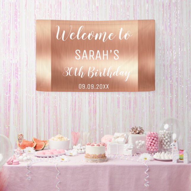 Elegant Glam Rose Gold 30th Birthday Backdrop   Banner (Party)