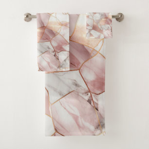 Elegant Glam Rose Gold Agate Marble Pattern  Bath Towel Set