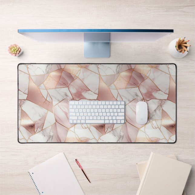 Elegant Glam Rose Gold Agate Marble Pattern  Desk Mat (Office 1)
