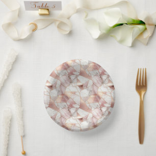 Elegant Glam Rose Gold Agate Marble Pattern Paper Plate