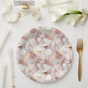 Elegant Glam Rose Gold Agate Marble Pattern  Paper Plate