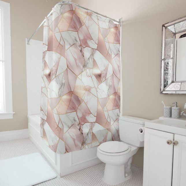 Elegant Glam Rose Gold Agate Marble Pattern  Shower Curtain (In Situ)