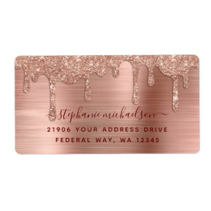 Elegant Glam Rose Gold Glitter Drip Return Address