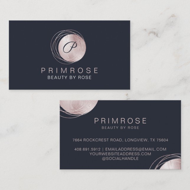 Elegant Glam Rose Gold Luxury Abstract Monogram Business Card (Front/Back)