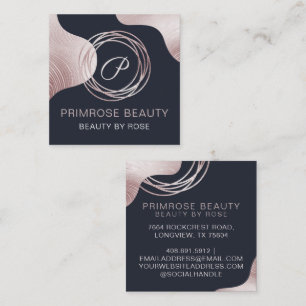 Elegant Glam Rose Gold Luxury Abstract Monogram Square Business Card