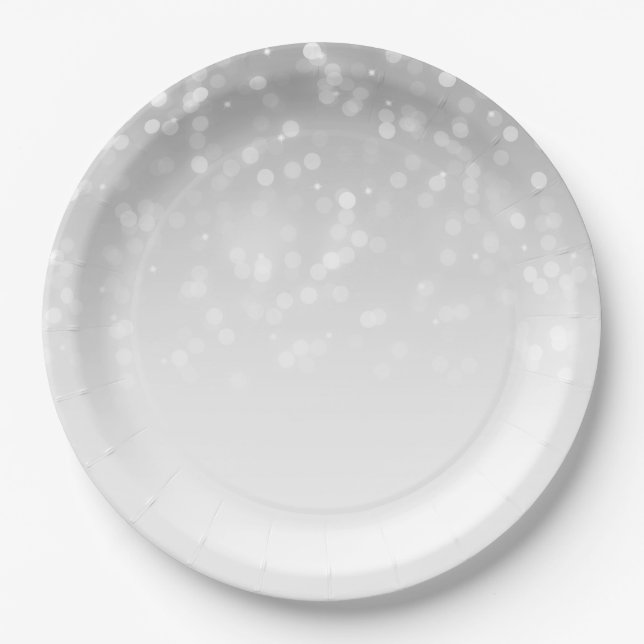Elegant & Glam Silver Bokeh Sparkle Lights Paper Plate (Front)