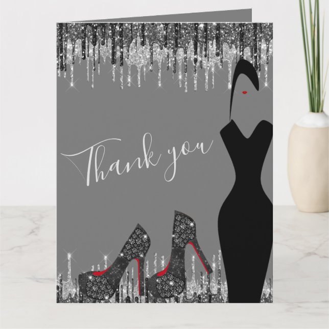 Elegant Glam Silver Gold 50 Fab Birthday Photo Tha Thank You Card (Front)