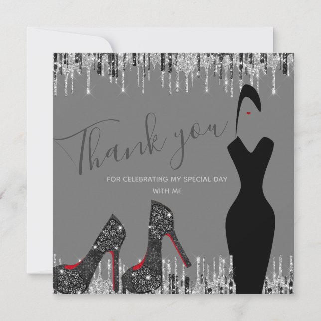 Elegant Glam Silver Gold 50 Fab Birthday Photo Thank You Card (Front)
