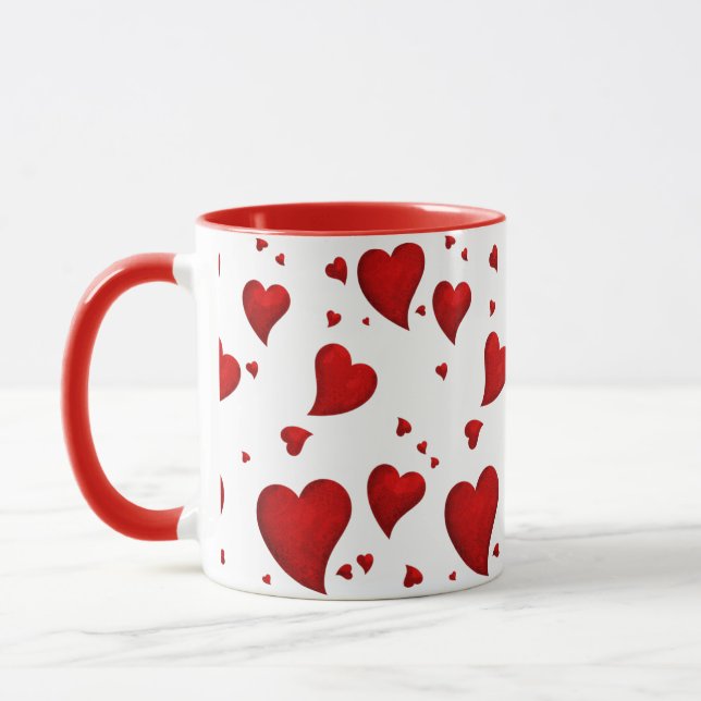 Elegant Glam Stylish Trendy Red Heart valentine's  Mug (Left)