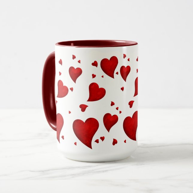 Elegant Glam Stylish Trendy Red Heart valentine's  Mug (Front Left)