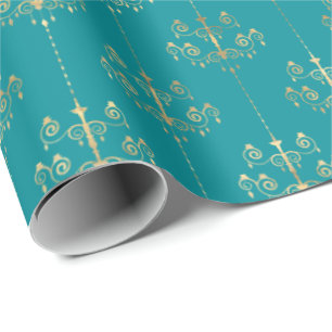 Elegant Glam Teal Gold Pattern Wrapping Paper