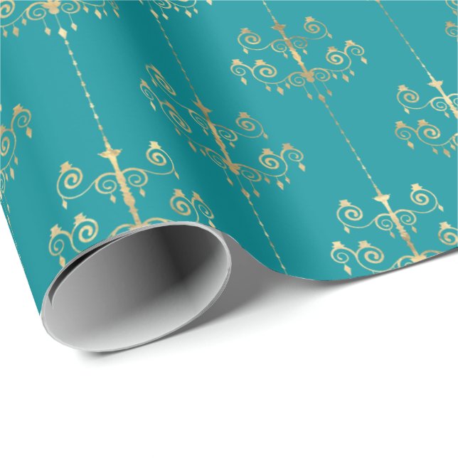 Elegant Glam Teal Gold Pattern Wrapping Paper (Roll Corner)