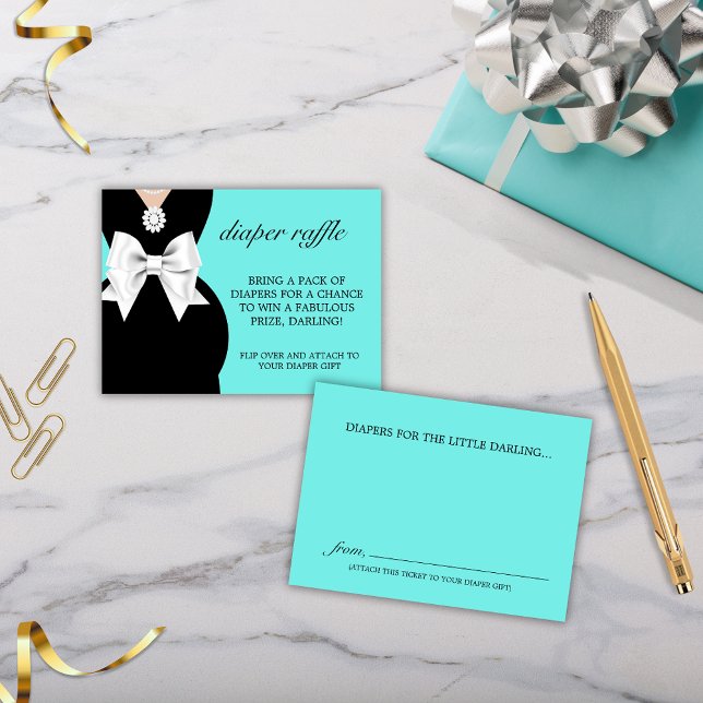 Elegant Glam Tiffany Diaper Raffle Baby Shower Enclosure Card (Elegant Teal Blue Aqua Little Black Dress Tiffany Theme Baby Shower Diaper Raffle Cards Tickets)