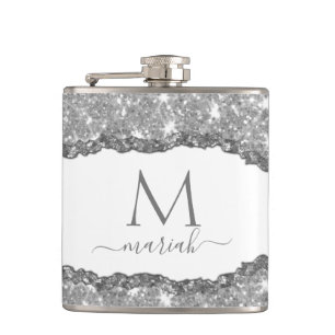 Elegant Glam Torn Glitter Paper Name Monogram Hip Flask