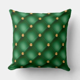 Elegant Glam Tufted Gold Diamond Emerald Green Cushion