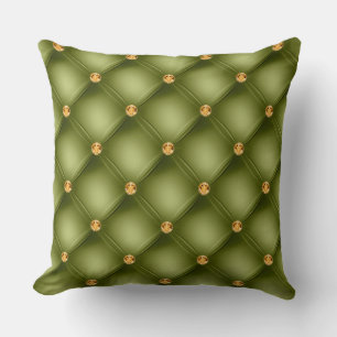 Elegant Glam Tufted Gold Diamond Olive Green Cushion