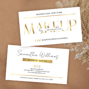 Elegant Glam White & Gold Effect Makeup Artist Business Card
