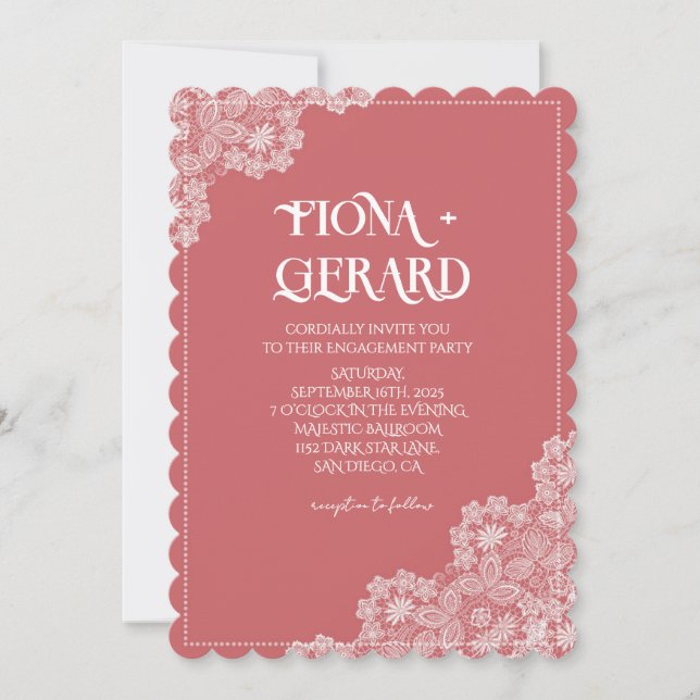 Elegant Glamor Lace Engagement Party Invitation (Front)