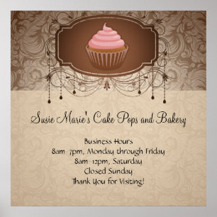 Elegant Glamor Mocha Damask Cupcake Design Sign