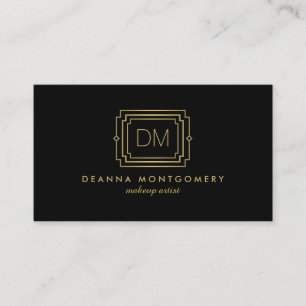 Elegant Glamour Art Deco Monogram Black/Gold Business Card