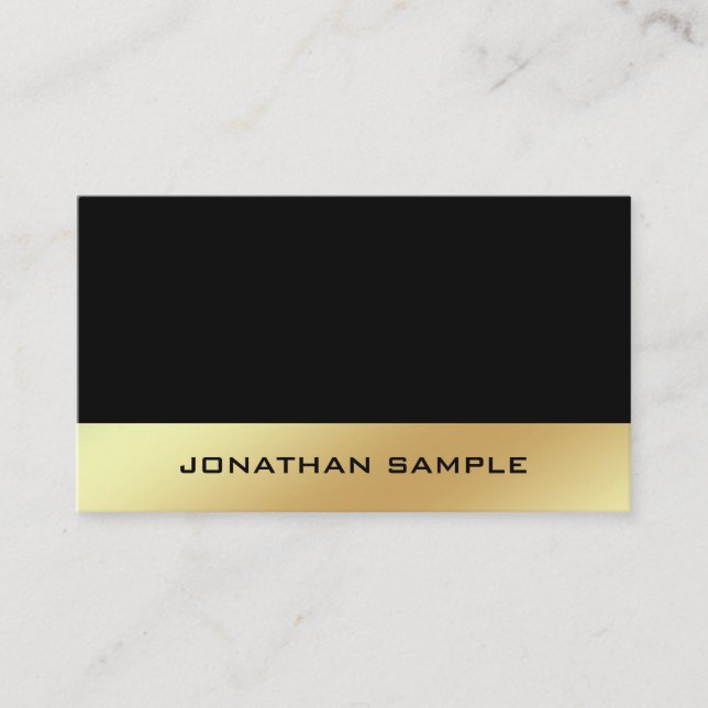 Elegant Glamour Black And Gold Plain Chic Golden Business Card (Front)